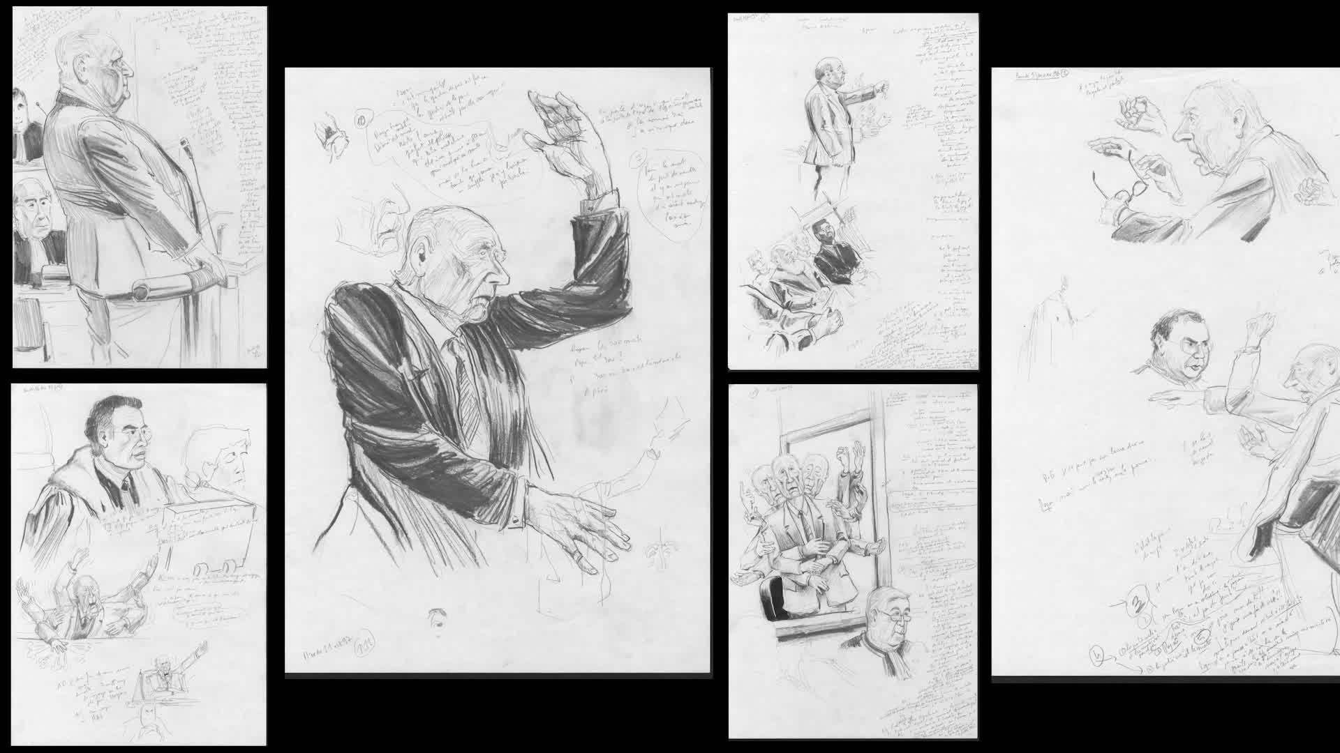 À l’occasion des 25 ans du procès de Maurice Papon, le Mémorial de la Shoah présente une sélection de dessins exécutés à l’époque par Riss, le dessinateur de « Charlie Hebdo ».