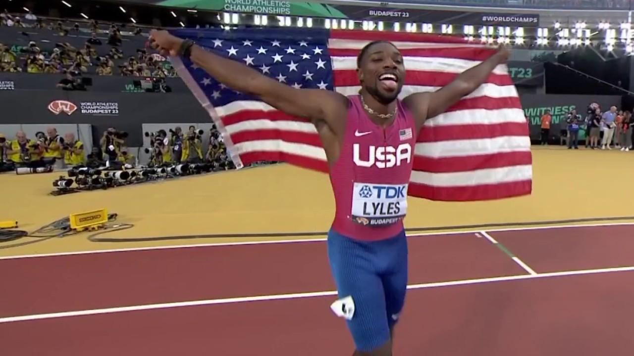 Noah Lyles glane le titre mondial sur le 100m en 9.83s. L'Américain remporte son quatrième sacre mondial, le premier sur 100m. Il devance le Botswanais Letsile Tebogo et le Britannique Zharmel Hughes.