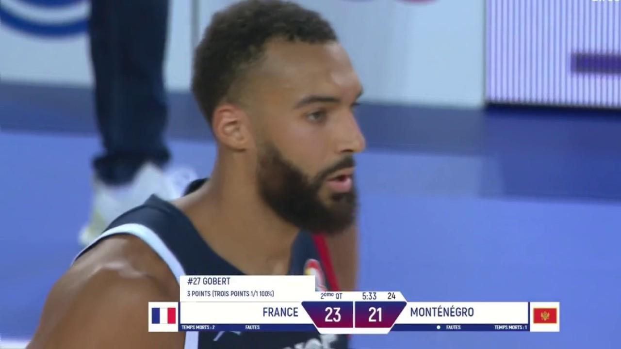 Énorme shoot à trois points de Rudy Gobert qui régale le public montpelliérain ! De quoi épater son entraîneur Vincent Collet !