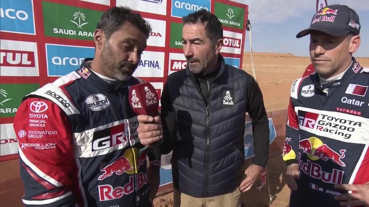 A l'arrivée de cette sixième étape du Dakar 2023, retrouvez la réaction de Nasser al-Attiyah et Mathieu Baumel (Toyota), vainqueurs pour la troisième fois d'une spéciale et leaders incontestés au classement général sur cette édition.