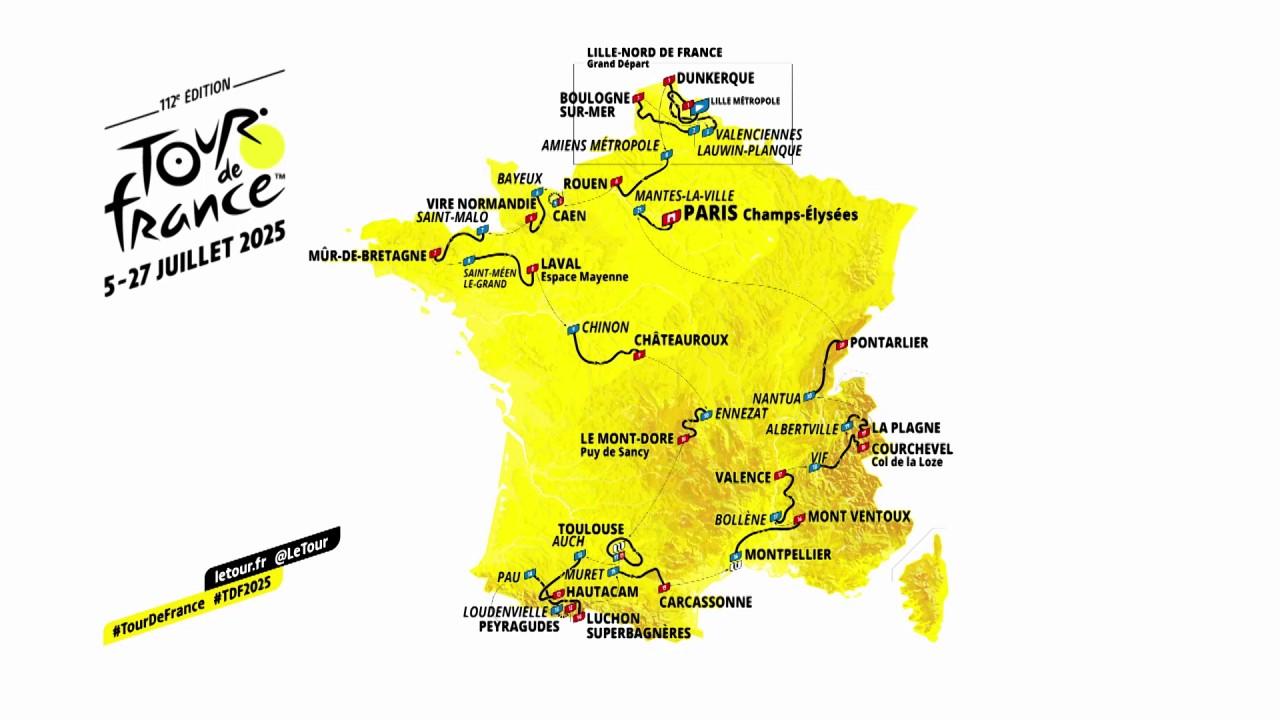 Découvrez le parcours du Tour de France 2025 avec un départ du Nord, un passage en Bretagne ou encore l'arrivée au Mont Ventoux.