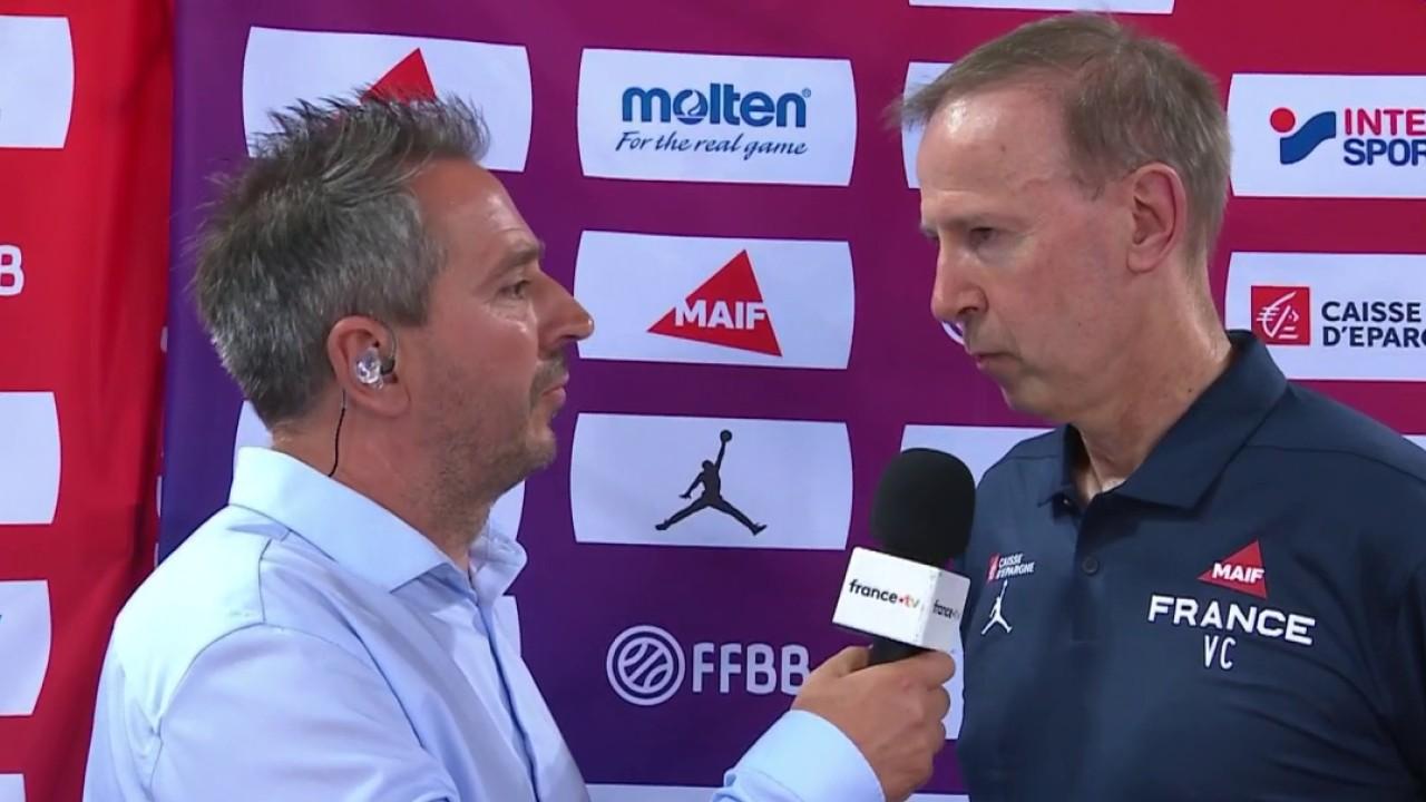 Après la victoire des Bleus face au Monténégro, le sélectionneur Vincent Collet tire les enseignements de ce deuxième match de préparation en vue de la Coupe du monde qui débutera dans moins d'un mois. Il revient aussi sur le superbe alley-oop conclu par Sylvain Francisco.