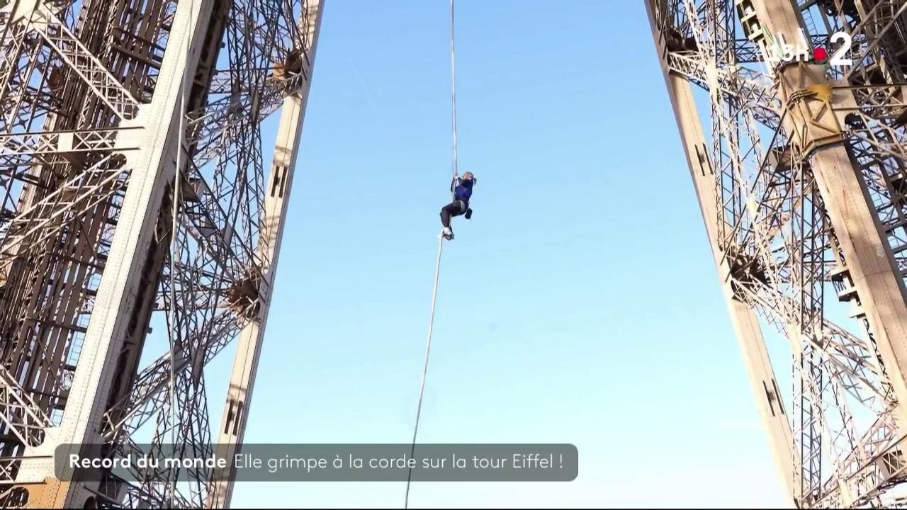 Tour Eiffel : l'athlète Anouk Garnier grimpe à la corde jusqu'au deuxième étage et pulvérise le record du monde