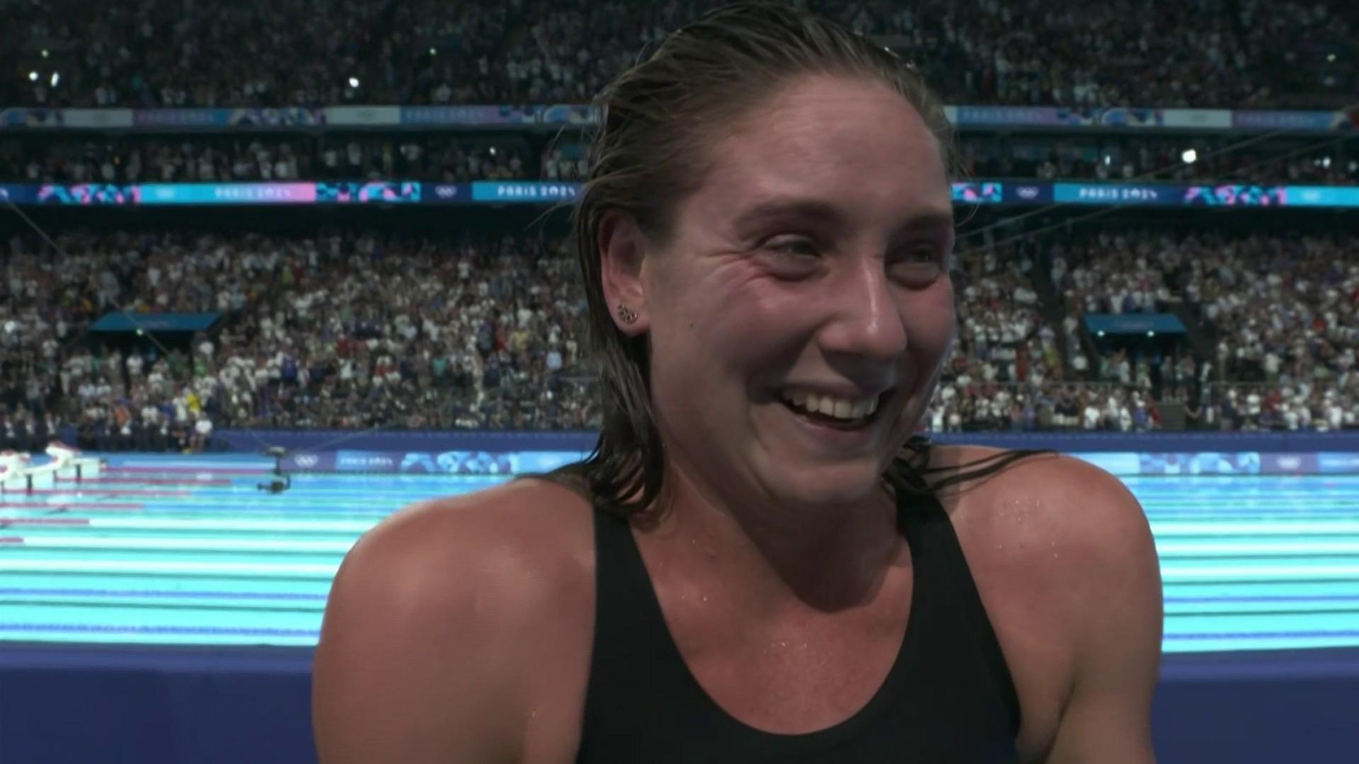 Médaillée d'argent sur le 1500m nage libre, Anastasiia Kirpichnikova est revenue sur son incroyable course. La tricolore a pulvérisé le record de France de huit secondes.