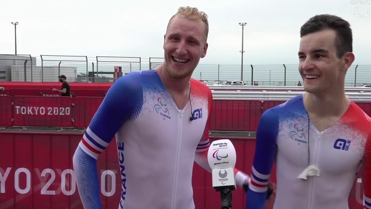 En Or dans le contre-la-montre classe B, les Français Alexandre Lloveras et Corentin Ermenault sont euphoriques. Bravo messieurs !