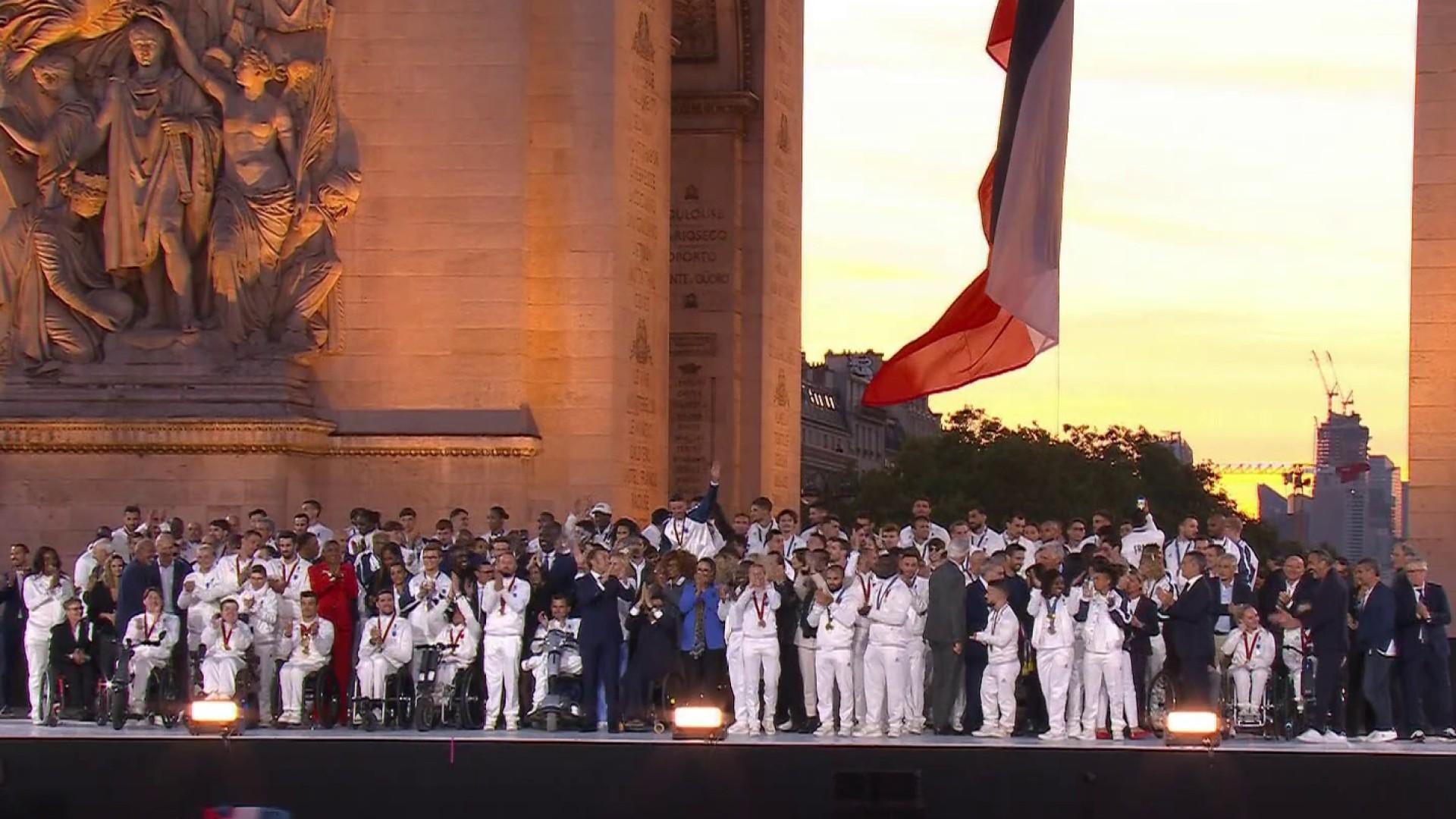 To celebrate the end of the Paris 2024 Games, 345 French Olympic and Paralympic athletes gathered on the Champs-Elysées for a final moment of sharing and communion with the public.