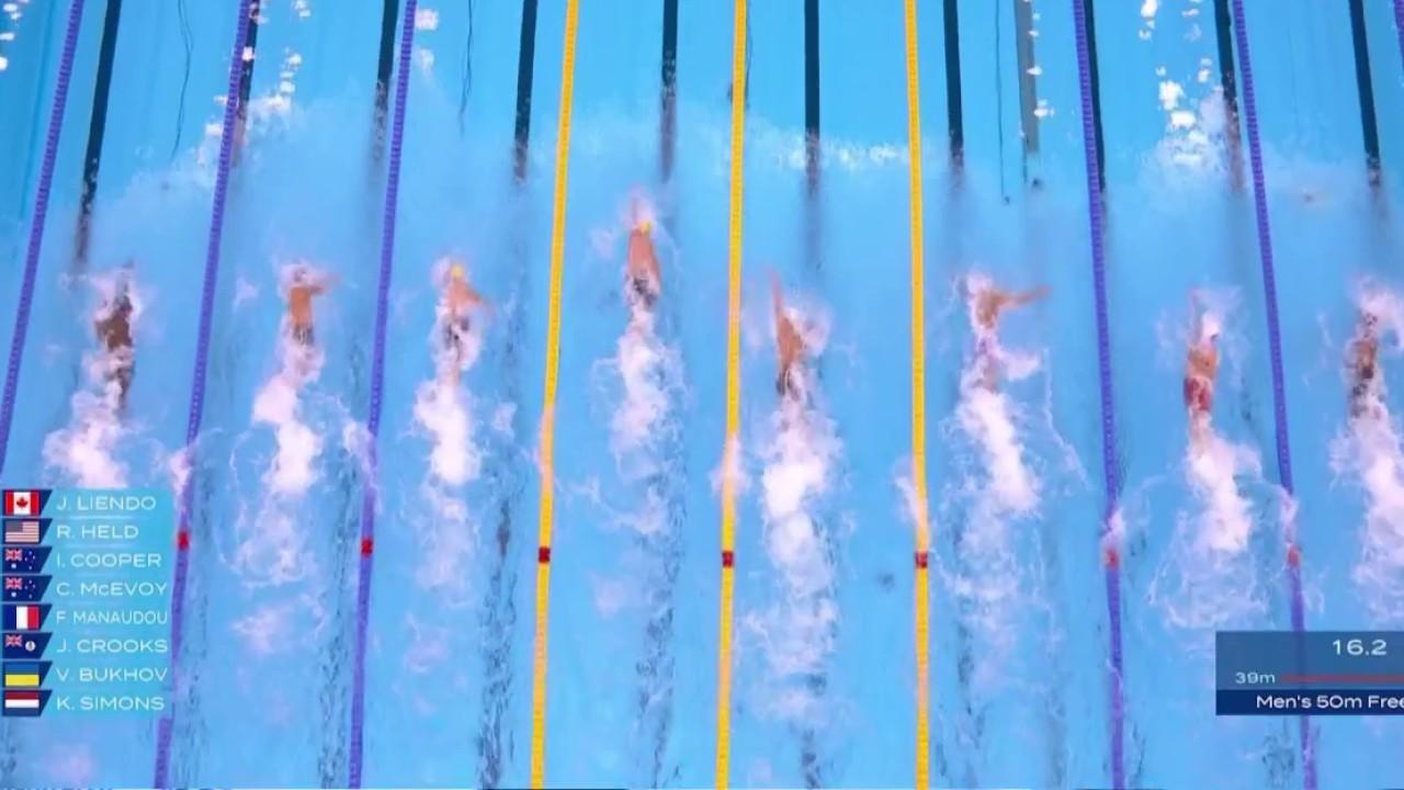 En manque de rythme ces derniers mois, le Tricolore Florent Manaudou, triple médaillé olympique, n'a pas réussi à passer le cap des demi-finales du 50 m nage libre. Il termine loin derrière en 21''96 à la huitième et dernière place de la deuxième demie, dominée par l'Australien Cameron McEvoy en 21''25.