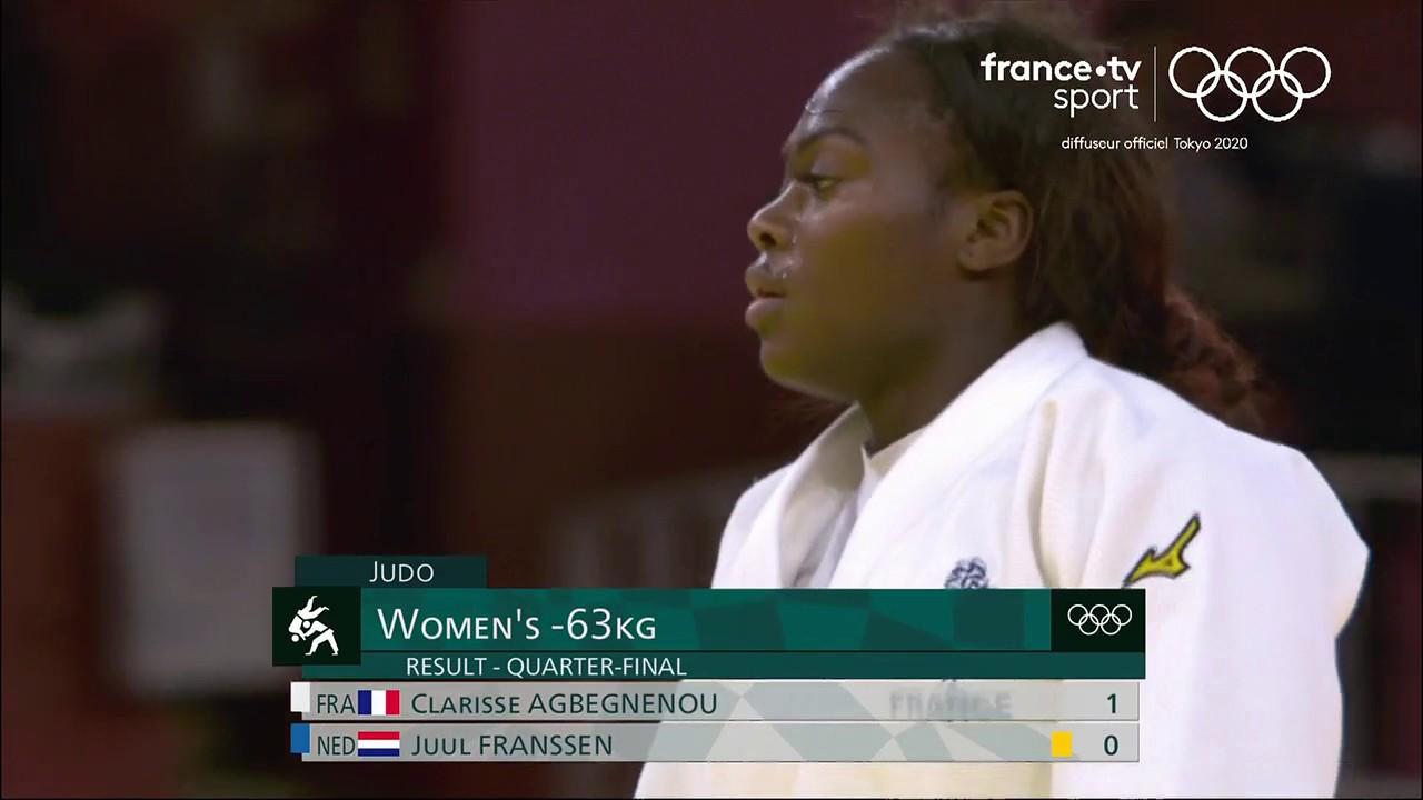 Revivez en intégralité la qualification de Clarisse Agbegnenou pour les demi-finales du tournoi des -63 kg.