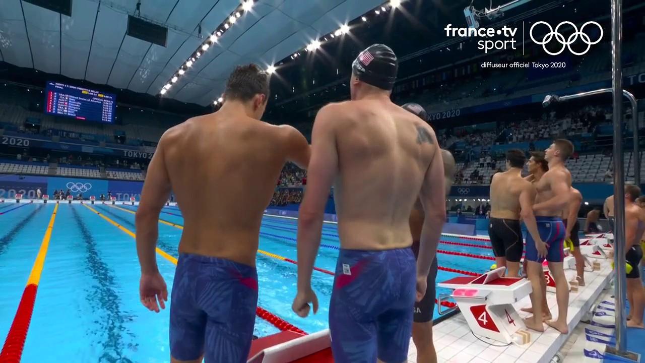 Revivez la finale du 4x100 mètres nages libre messieurs de natation.