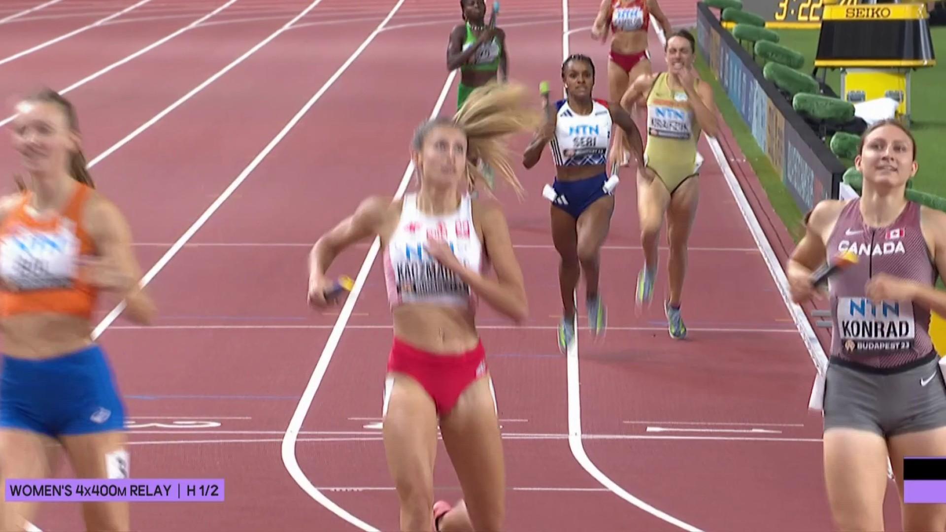 Les Françaises, 5e de leur série remportée par la Jamaïque, pouvaient espérer se qualifier au temps en attendant l'autre demi-finale. Cette dernière a été plus rapide donc à l'inverse du relais masculin, les filles du 4x400m n'iront pas en finale.