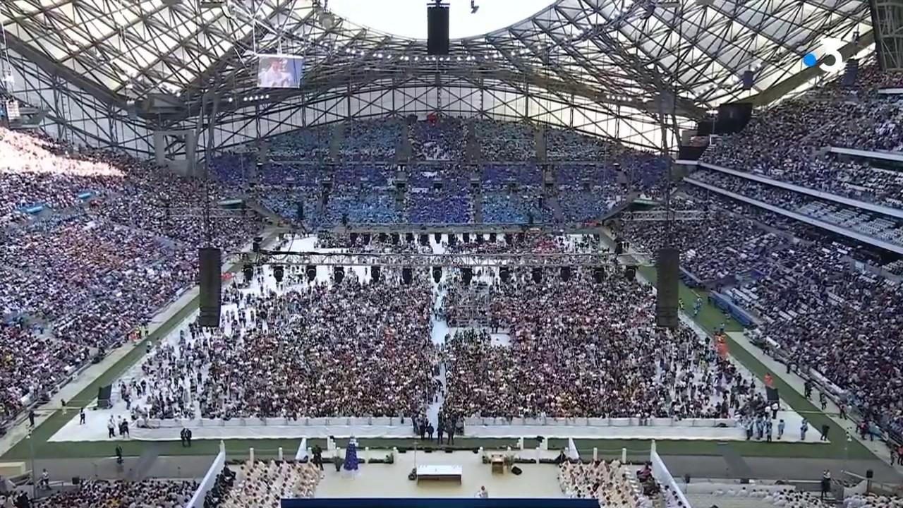 Le stade Vélodrome lors de la messe organisée par le pape François à Marseille, le samedi 23 septembre 2023.