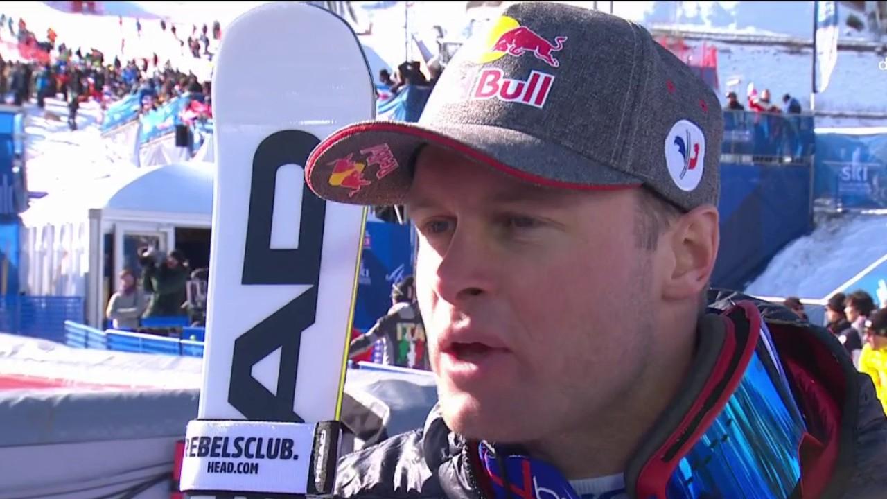 Le skieur de Courchevel, revient sur sa belle manche et attend la fin de la course pour pouvoir exulter et prendre une seconde médaille en deux courses. Ce sera finalement le bronze derrière Crawford et Kilde. C'est la 8e médaille lors de mondiaux pour le Français.