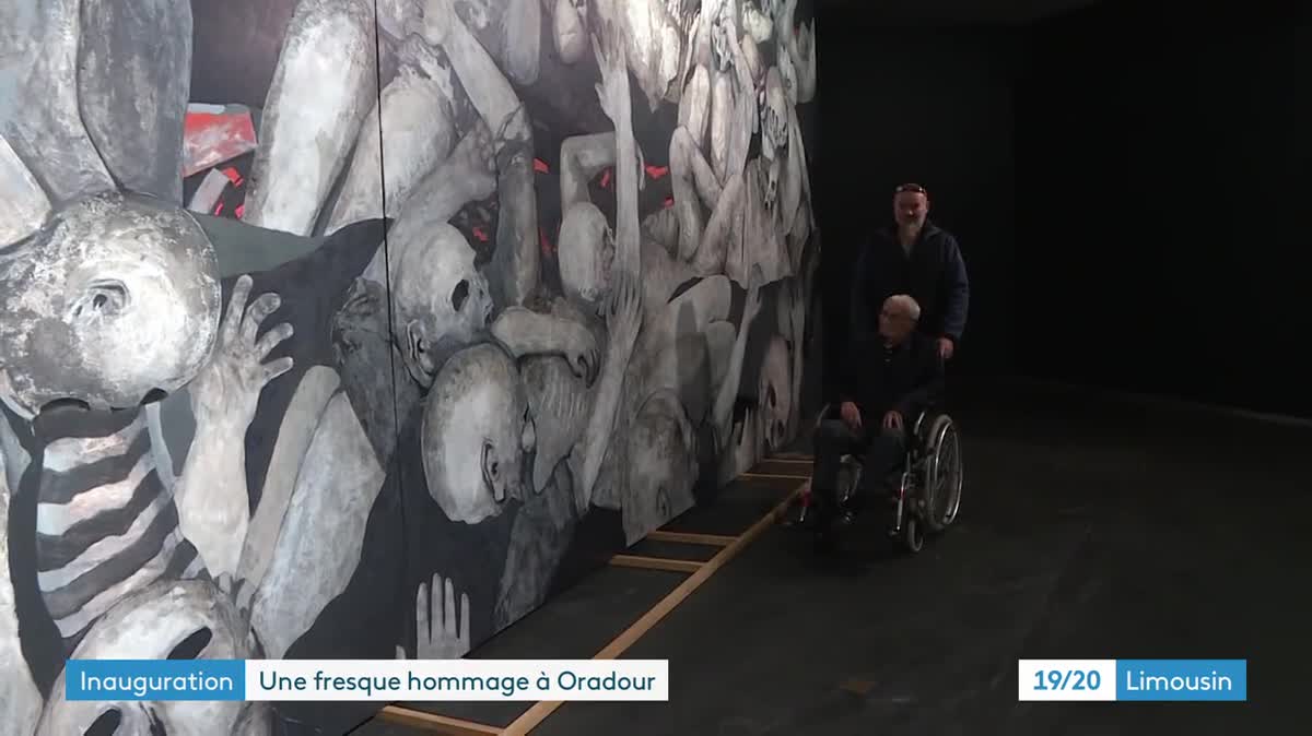 e centre de la mémoire d'Oradour Sur Glane présente au public une oeuvre monumentale du peintre Gabriel Godard.
Un trytique symbolisant le calvaire enduré par les vicitmes des SS le 10 juin 44.