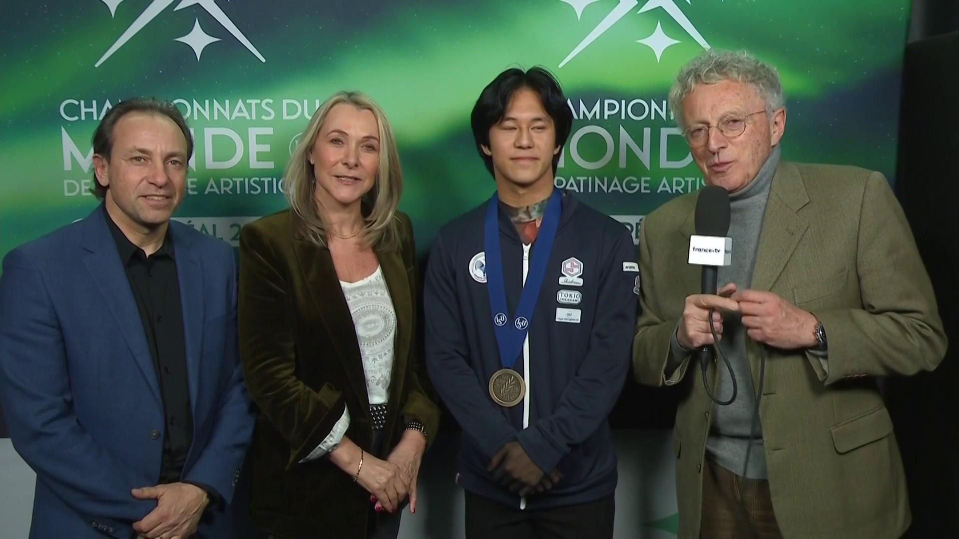 Réaction du Français Adam Siao Him Fa, médaillé de bronze sur ces mondiaux à Montréal, après être remonté de manière fantastique de la 19e place sur le programme court à la 3e place finale.