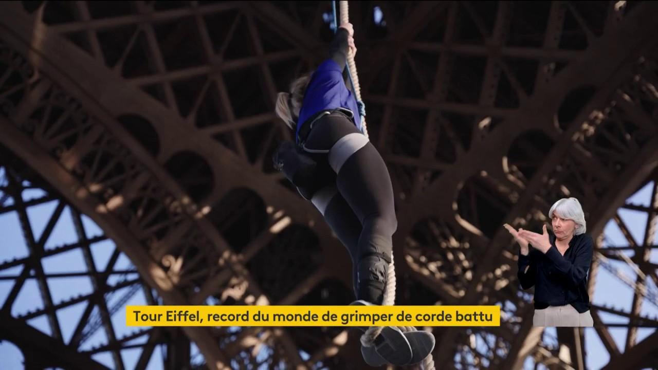 Record du monde : la championne Anouk Garnier atteint le deuxième étage de la tour Eiffel en 18 minutes à la corde
