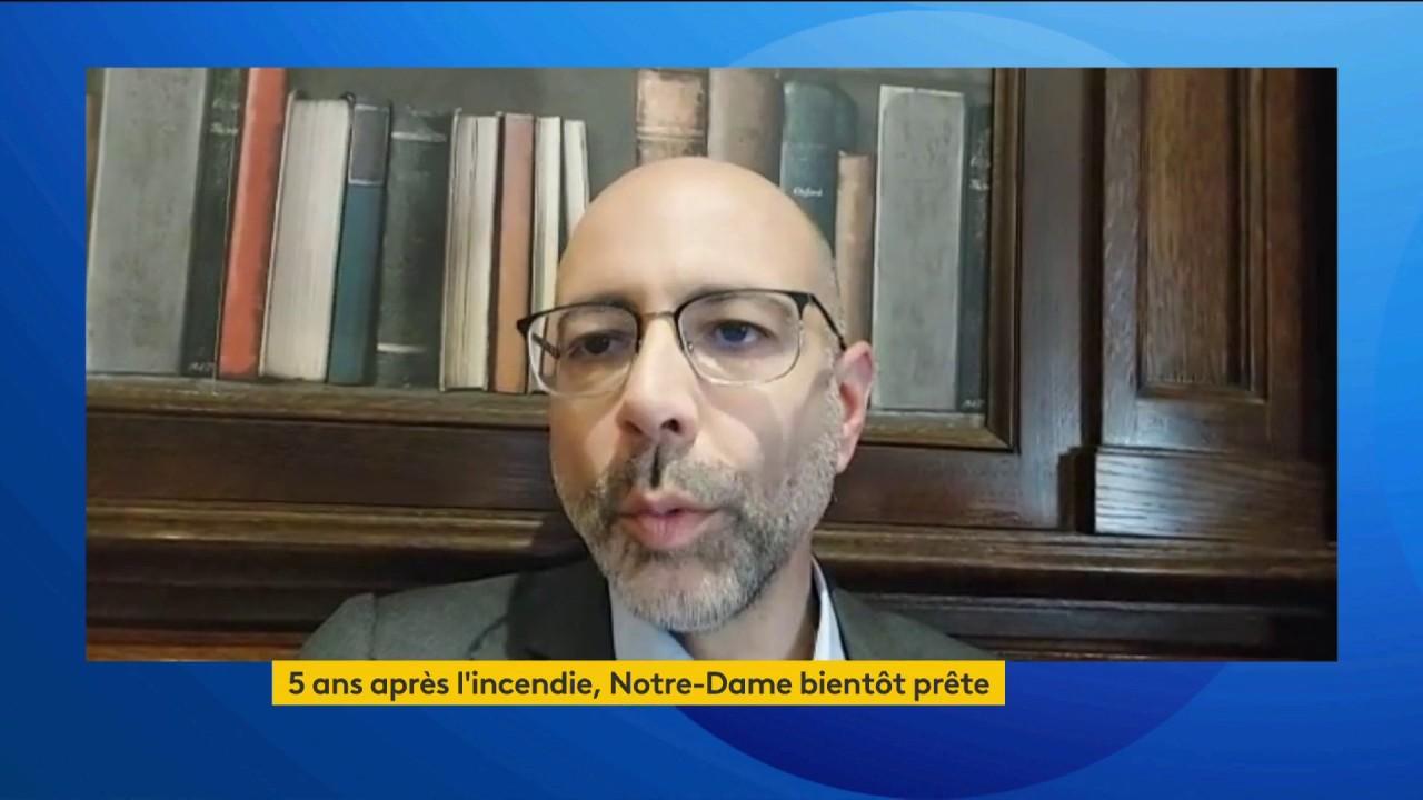 Lundi 15 avril, quelques mois avant sa réouverture au public fin 2024, l'historien de l'architecture religieuse Mathieu Lours analyse sur franceinfo l'avancée des travaux de restauration de la cathédrale Notre-Dame de Paris.