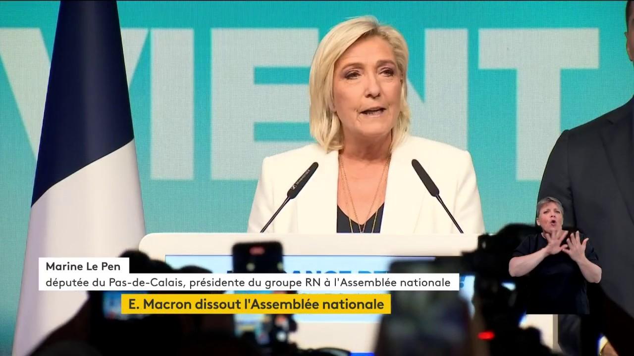 VIDEO. Résultats des européennes 2024 : le Rassemblement national est "prêt à exercer le pouvoir", assure Marine Le Pen après l'annonce de la dissolution de l'Assemblée nationale