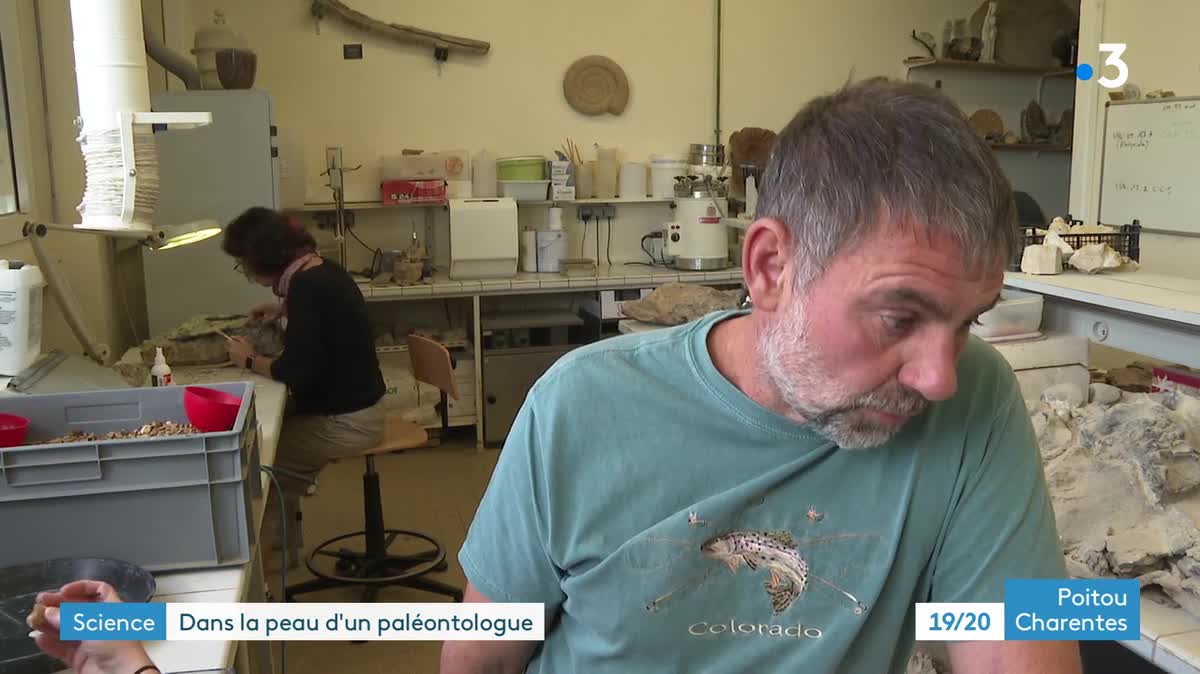 Une petite fille trie les sédiments au sein du laboratoire Palévoprim dans le cadre de la Fête de la science, à Poitiers.